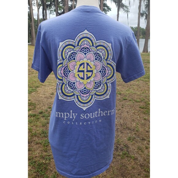Simply Southern Tops - Simply Southern Mandala T-Shirt Womens Size Small Light Purple Blue 100% Cotton